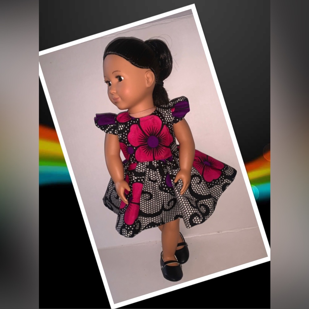 New floral  Dress for 18” doll snap Back Handmade